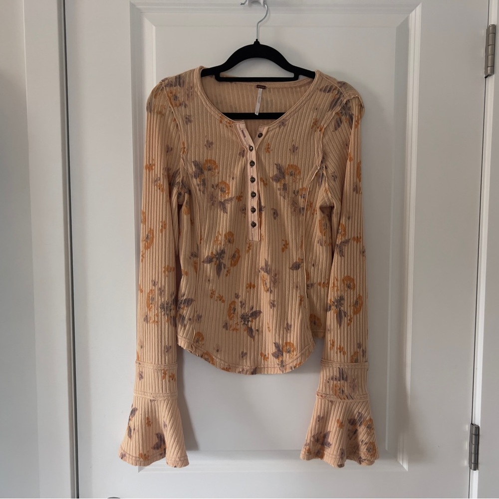 Free People Muted Peach Bell-Sleeve Knit